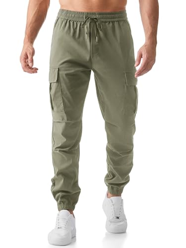 JMIERR Hose Herren Cargo Hose Stretch Jogginghose für Männer Sporthose Casual Freizeithose Elastische Taille mit Kordelzug Sweatpants Herren mit Taschen,hellgrün L von JMIERR