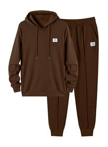 JMIERR Jogginganzug Herren 2 Piece Trainingsanzug Casual Baumwolle Hoodie mit Hose und Taschen Tracksuits 2023 Winter Baggy Freizeitanzug,Braun M von JMIERR