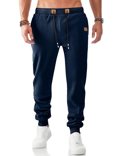 JMIERR Jogginghose Herren Gefütterte Sporthose Lange Sweathose Warme Trainingshose Männer Freizeithose mit Taschen Marineblau 3XL von JMIERR
