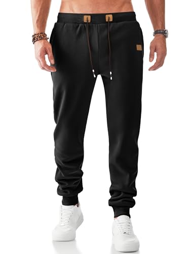 JMIERR Jogginghose Herren Gefütterte Sporthose Lange Sweathose Warme Trainingshose Männer Freizeithose mit Taschen Schwarz L von JMIERR