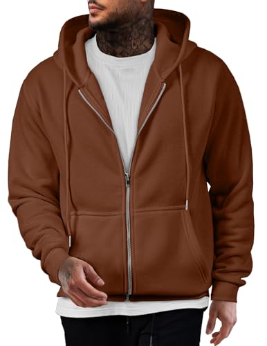 JMIERR Kapuzenpullover Herren Basic ReiBverschluss Baumwolle Einfarbig Sweatjacke Hoodie Kapuzenjacke mit Taschen,Hellbraun XL von JMIERR