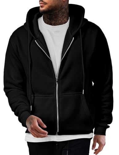 JMIERR Kapuzenpullover Herren Basic ReiBverschluss Baumwolle Einfarbig Sweatjacke Hoodie Kapuzenjacke mit Taschen,Schwarz 2XL von JMIERR