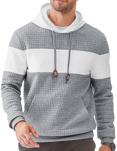 JMIERR Kapuzenpullover Herren Pullover Langarm Hoodie Herren Warm Jacquard Casual Farbblock Sweatshirt mit Taschen Grau S von JMIERR