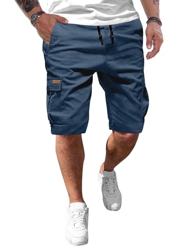 JMIERR Kurze Hosen Herren Baumwolle Cargo Shorts Herren Sommer Freizeithose mit Taschen Blau S von JMIERR