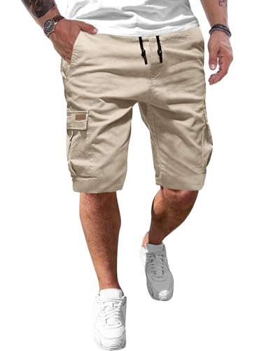 JMIERR Kurze Hosen Herren Baumwolle Cargo Shorts Herren Sommer Freizeithose mit Taschen Braun 2XL von JMIERR