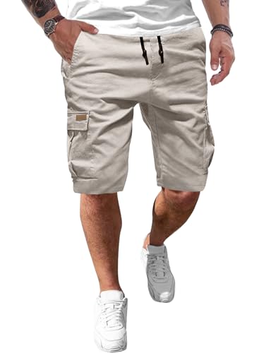 JMIERR Kurze Hosen Herren Baumwolle Cargo Shorts Herren Sommer Freizeithose mit Taschen Grau 2XL von JMIERR