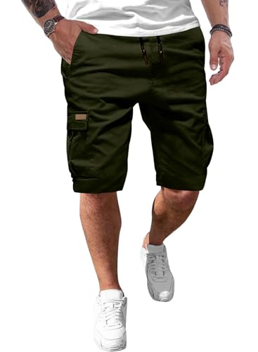 JMIERR Kurze Hosen Herren Baumwolle Cargo Shorts Herren Sommer Freizeithose mit Taschen Grün 3XL von JMIERR