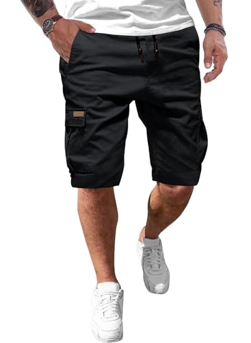 JMIERR Kurze Hosen Herren Baumwolle Cargo Shorts Herren Sommer Freizeithose mit Taschen Schwarz 3XL von JMIERR