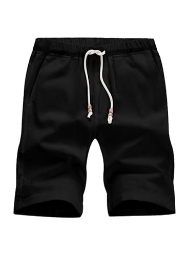 JMIERR Kurze Hosen Herren Shorts Herren Sommer Leinen Baumwolle Elastische Taille mit Taschen Schwarz L von JMIERR