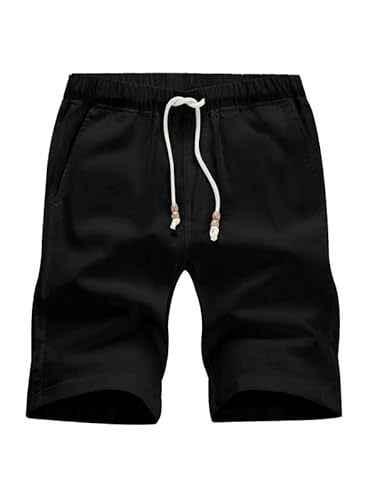 JMIERR Kurze Hosen Herren Shorts Herren Sommer Leinen Baumwolle Elastische Taille mit Taschen Schwarz M von JMIERR