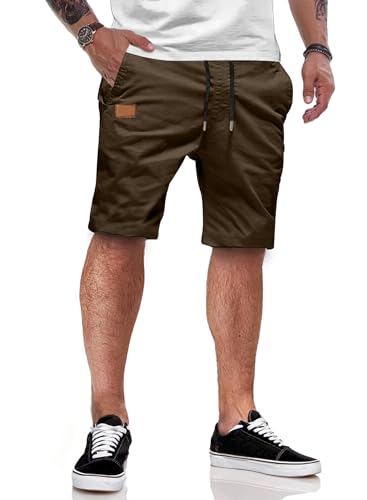 JMIERR Kurze Hosen Herren Shorts Herren Sommer Chino Baumwolle Elastische Taille mit Taschen Braun M von JMIERR