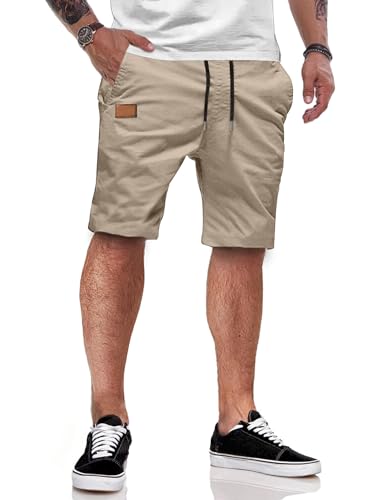 JMIERR Kurze Hosen Herren Shorts Herren Sommer Chino Baumwolle Elastische Taille mit Taschen Braun XL von JMIERR