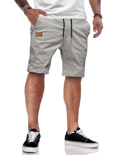 JMIERR Kurze Hosen Herren Shorts Herren Sommer Chino Baumwolle Elastische Taille mit Taschen Grau 2XL von JMIERR