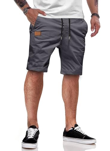 JMIERR Kurze Hosen Herren Shorts Herren Sommer Chino Baumwolle Elastische Taille mit Taschen Grau 2XL von JMIERR