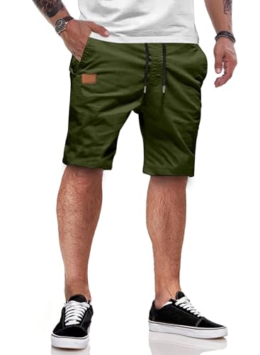 JMIERR Kurze Hosen Herren Shorts Herren Sommer Chino Baumwolle Elastische Taille mit Taschen Grün 2XL von JMIERR