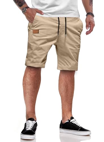 JMIERR Kurze Hosen Herren Shorts Herren Sommer Chino Baumwolle Elastische Taille mit Taschen Khaki M von JMIERR