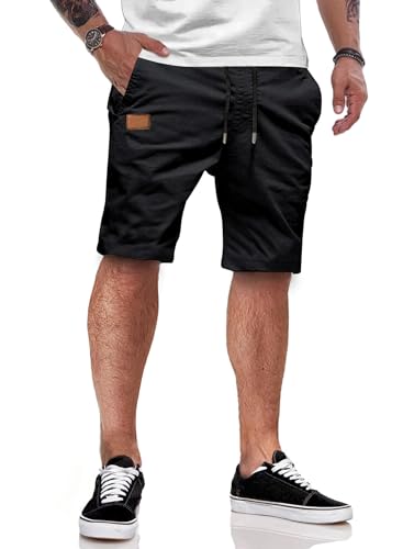 JMIERR Kurze Hosen Herren Shorts Herren Sommer Chino Baumwolle Elastische Taille mit Taschen Schwarz L von JMIERR