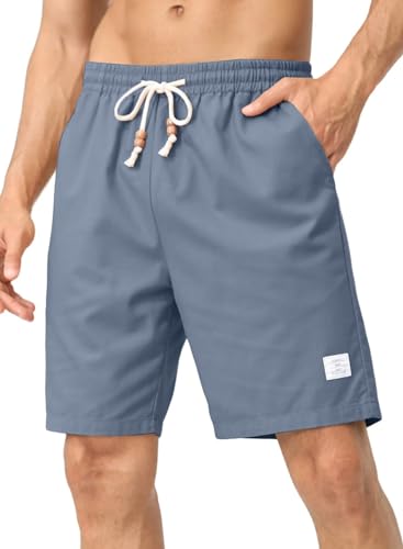 JMIERR Herren Kurze Hosen mit Taschen Sommer Leinen Strandshorts Casual Baumwolle Drawstring Sport Short Blau XL von JMIERR