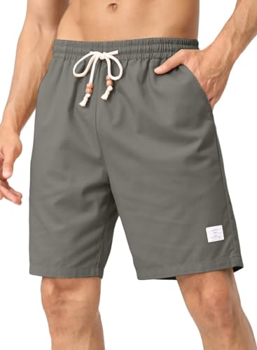 JMIERR Herren Leinenshorts Casual Beach Kurze Hosen Sommer Baumwolle Bermuda Short Elastische Taille mit Taschen Grau M von JMIERR