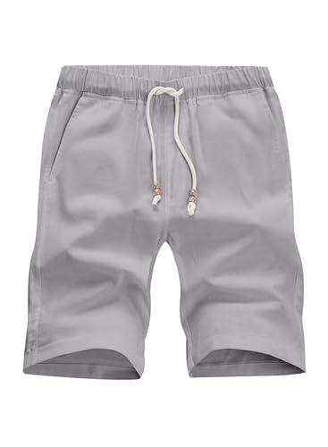 JMIERR Kurze Hosen Herren Shorts Herren Sommer Leinen Baumwolle Elastische Taille mit Taschen Grau S von JMIERR