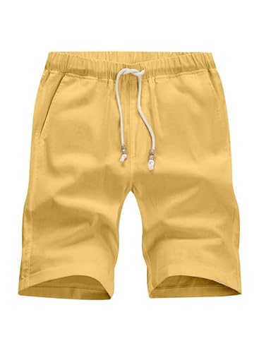 JMIERR Kurze Hosen Herren Shorts Herren Sommer Leinen Baumwolle Elastische Taille mit Taschen Khaki L von JMIERR