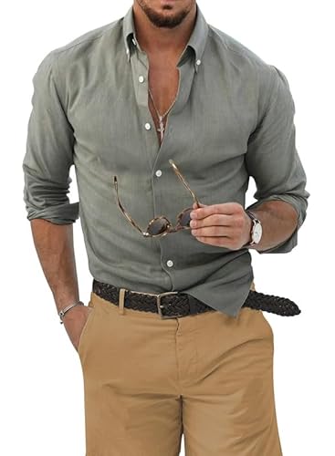 JMIERR Leinen Herrenhemden Langarm Sommer Button Down Freizeithemd 2024 Fashion Baumwolle Shirts Regular Fit Grün 2XL JMIERR Leinen Herrenhemden Langarm Sommer Button Down Freizeithemd 2024 Fashion Baumwolle Shirts Regular Fit Grün 2XL von JMIERR