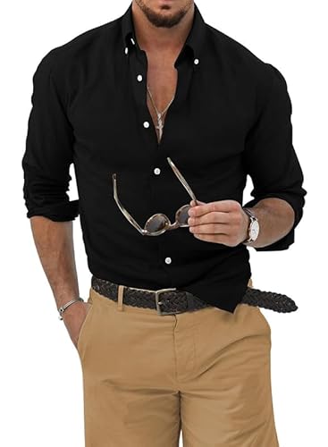 JMIERR Leinenhemd Herren Fall Hemden Langarm Casual Freizeithemd Regular Fit Baumwolle Button Down Shirts Schwarz 2XL JMIERR Leinenhemd Herren Fall Hemden Langarm Casual Freizeithemd Regular Fit Baumwolle Button Down Shirts Schwarz 2XL von JMIERR