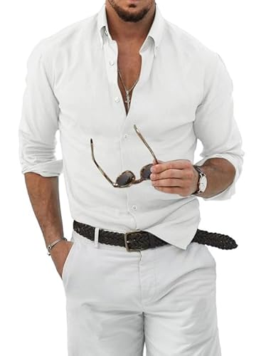 JMIERR Leinenhemd Herren Langarm Hemden Button Down Shirts Casual Freizeithemd Regular Fit Baumwolle Stehkragenhemd Weiß L JMIERR Leinenhemd Herren Langarm Hemden Button Down Shirts Casual Freizeithemd Regular Fit Baumwolle Stehkragenhemd Weiß L von JMIERR