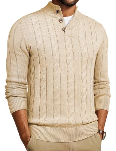 JMIERR Pullover Herren 1/4-Knöpfe Neck Rollkragenpullover Turtleneck Strickpullover Freizeit Sweater Winterpullover Pulli Langarm Basic Männer Pullover Apricot M von JMIERR