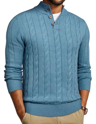 JMIERR Pullover Herren 1/4-Knöpfe Neck Rollkragenpullover Turtleneck Strickpullover Freizeit Sweater Winterpullover Pulli Langarm Basic Männer Pullover Blau XL von JMIERR