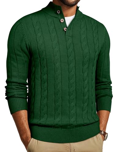 JMIERR Pullover Herren 1/4-Knöpfe Neck Rollkragenpullover Turtleneck Strickpullover Freizeit Sweater Winterpullover Pulli Langarm Basic Männer Pullover Grün M von JMIERR