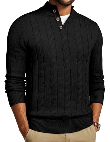 JMIERR Pullover Herren 1/4-Knöpfe Neck Rollkragenpullover Turtleneck Strickpullover Freizeit Sweater Winterpullover Pulli Langarm Basic Männer Pullover Schwarz M von JMIERR