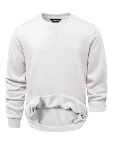 JMIERR Pullover Herren Rundhals Sweatshirts Fleece Winter Langarmshirts Freizeit Sport Oberteile Shirt Warm Gefüttert Fleecepullover Weiß L von JMIERR