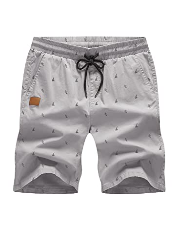 JMIERR Shorts Herren Freizeit Sommer Chino Stretch Baumwolle Elastische Taille mit Taschen Grau M von JMIERR