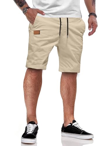 JMIERR Shorts Herren Sommer Freizeit Chino Stretch Baumwolle Elastische Taille mit Taschen Beige 2XL von JMIERR