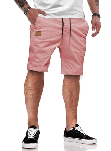 JMIERR Shorts Herren Sommer Freizeit Chino Stretch Baumwolle Elastische Taille mit Taschen Rosa 3XL von JMIERR