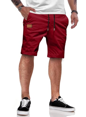 JMIERR Shorts Herren Sommer Freizeit Chino Stretch Baumwolle Elastische Taille mit Taschen Rot 2XL von JMIERR