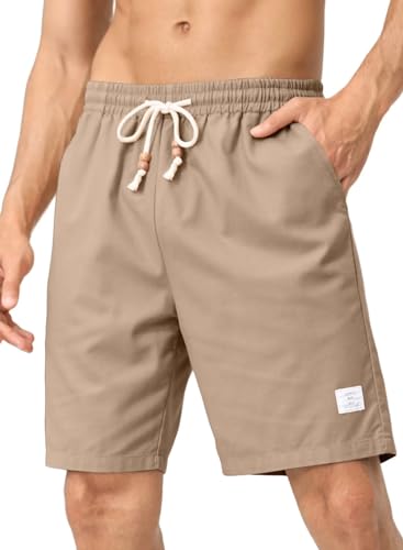 JMIERR Strand Casual Shorts Herren - Sommer Atmungsaktiv Leinen Baumwolle Kurze Hosen Bermuda Elastische Taille mit 3 Taschen Braun 2XL von JMIERR