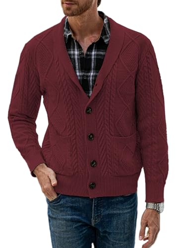 JMIERR Strickjacke Herren Langarm Revers Hals Slim Fit Lässig Gestrickter Herbst Wintermantel Strickmantel Rot S von JMIERR