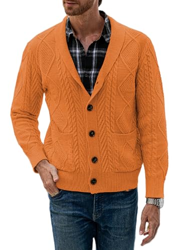 JMIERR Strickjacke Herren V Ausschnitt Strick Cardigan Langarm Pullover Einfarbige Strickmantel mit Taschen Orange L von JMIERR