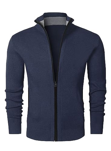 JMIERR Strickjacke Herren Winter Fleecejacke Sweatjacke Trachtenjacke Gestrickt Cardigan mit Reißverschluß und Taschen Pullover Blau L von JMIERR