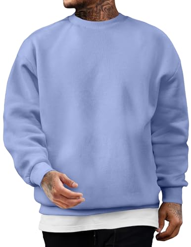 JMIERR Sweatshirt Herren Baumwolle Rundhals Hoodie Pullovers Winter Männer Soft Langarm Sweatshirts Loose Fit Himmelblau S von JMIERR