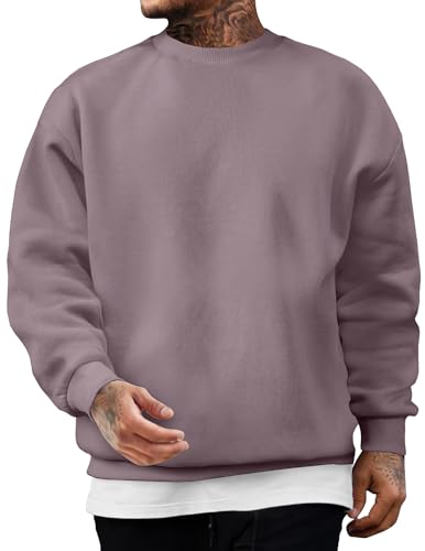 JMIERR Sweatshirt Herren Baumwolle Rundhals Hoodie Pullovers 2024 Winter Männer Soft Langarm Sweatshirts Loose Fit Lila M von JMIERR