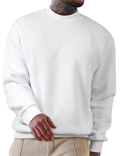 JMIERR Sweatshirt Herren Baumwolle Rundhals Hoodie Pullovers 2024 Winter Männer Soft Langarm Sweatshirts Loose Fit Weiß S von JMIERR
