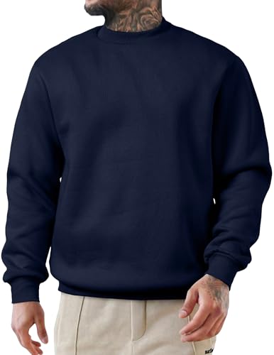 JMIERR Sweatshirt Herren Baumwolle Rundhals Hoodie Pullovers Winter Männer Soft Langarm Sweatshirts Loose Fit Blau XXL von JMIERR