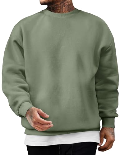 JMIERR Sweatshirt Herren Baumwolle Rundhals Hoodie Pullovers Winter Männer Soft Langarm Sweatshirts Loose Fit Hellgrün XXXL von JMIERR