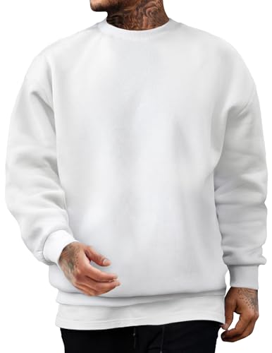 JMIERR Sweatshirt Herren Baumwolle Rundhals Hoodie Pullovers Winter Männer Soft Langarm Sweatshirts Loose Fit Weiß M von JMIERR