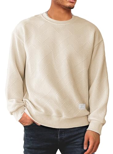 JMIERR Sweatshirt Herren Einfarbig Rundhals Langarm Winter Pullover Männer Sweatshirts Loose Fit,Aprikose 3XL von JMIERR