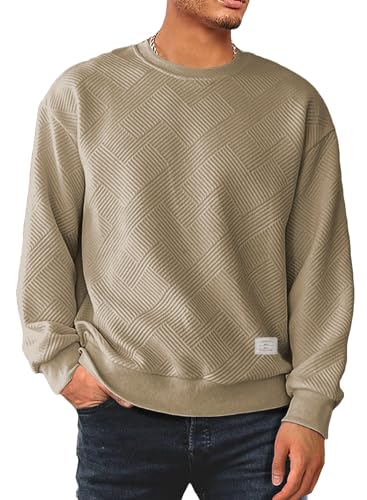 JMIERR Sweatshirt Herren Einfarbig Rundhals Langarm Winter Pullover Männer Sweatshirts Loose Fit,Braun L von JMIERR
