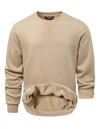 JMIERR Sweatshirt Herren Fleece Baumwolle Rundhals Hoodie Basic Fleecepullover Winter Langarm Sweatshirts Loose Fit Aprikose XXL von JMIERR